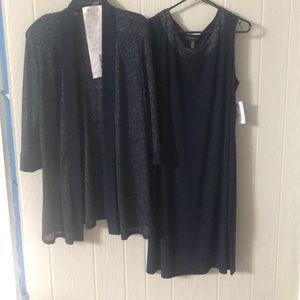 Two piece set, brand new. Navy blue with navy metallic jacket. Size 18.